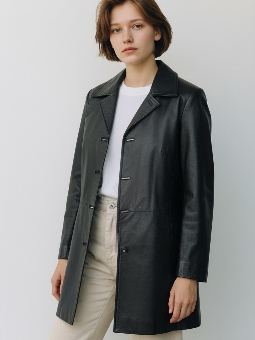 Danier Black Leather Mid-Length Coat